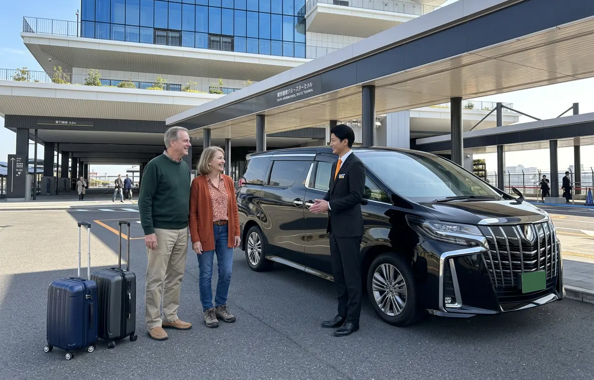 Chauffeur greeting guests at Tokyo International Cruise Terminal or Harumi Cruise Terminal