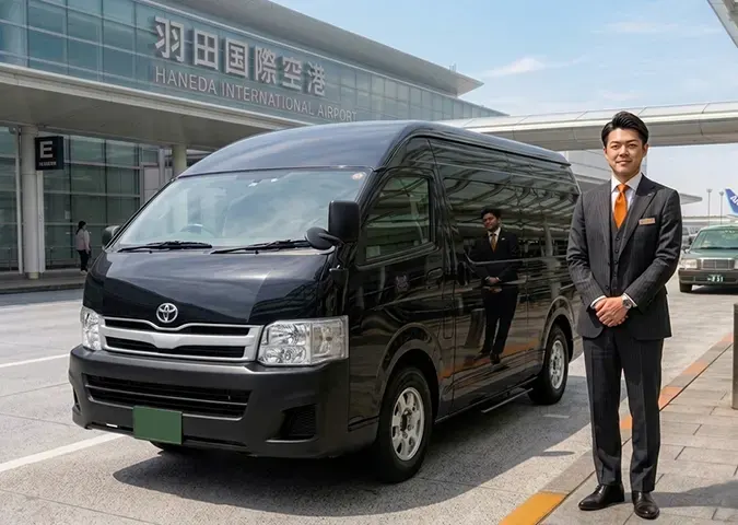 Toyota Hiace and an English-speaking male chauffeur
